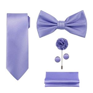 Mens 5pc Neck Tie Bow Tie Lapel Pin Cuff Links Set